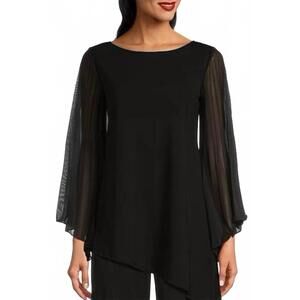 NEW MARINA chiffon sleeve boat neck scuba crepe top in black